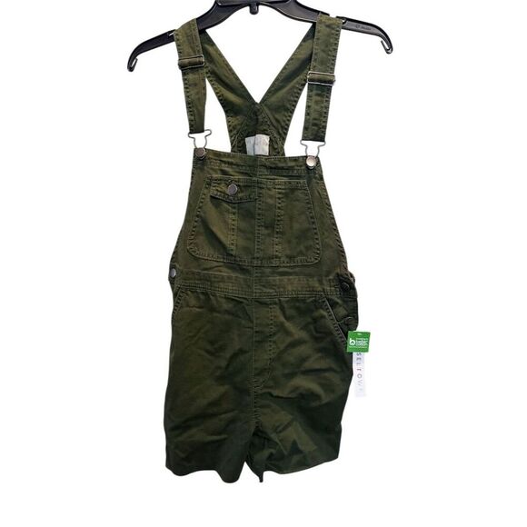 Tinseltown Green Denim Overalls Size M Casual One-Piece bib shorts - Picture 2 of 11